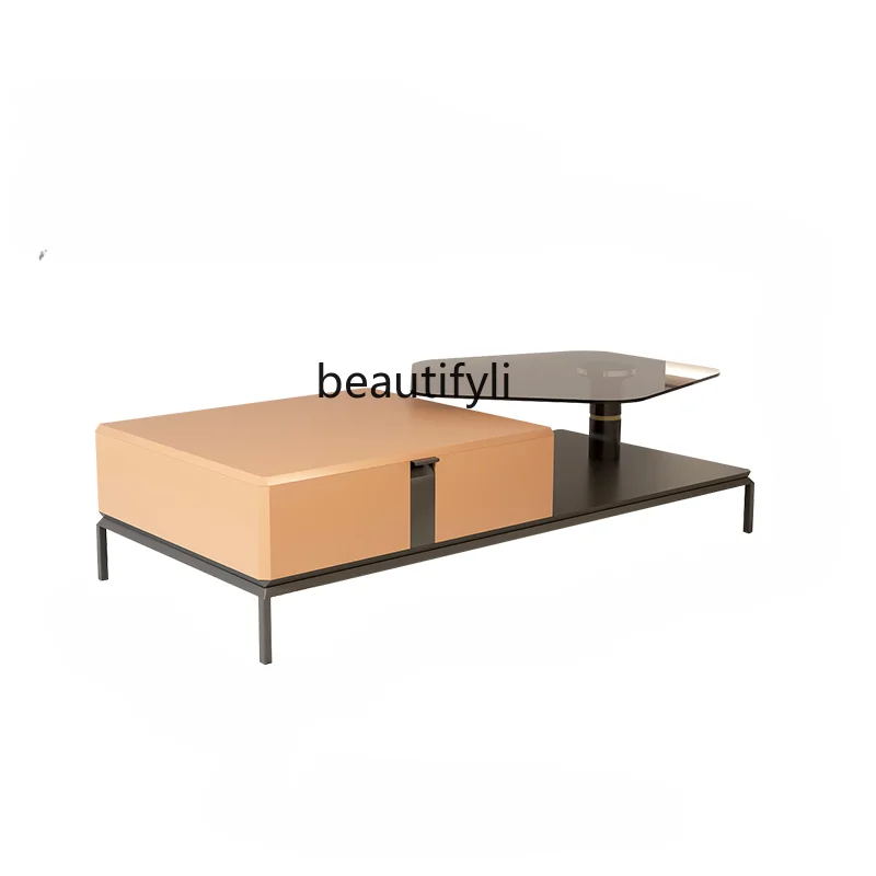 

Italian-Style Light Luxury Coffee Table Living Room Home Small Apartment Size Square Combination Modern Retractable TV Cabinet