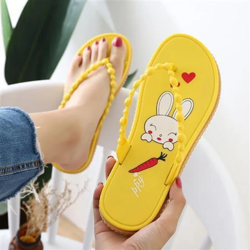 Cute PVC Rabbit Women's Slippers Non-Slip Thick Sole Bath Beach Sandals Summer Outdoor Casual Comfortable Flip Flops for Ladies