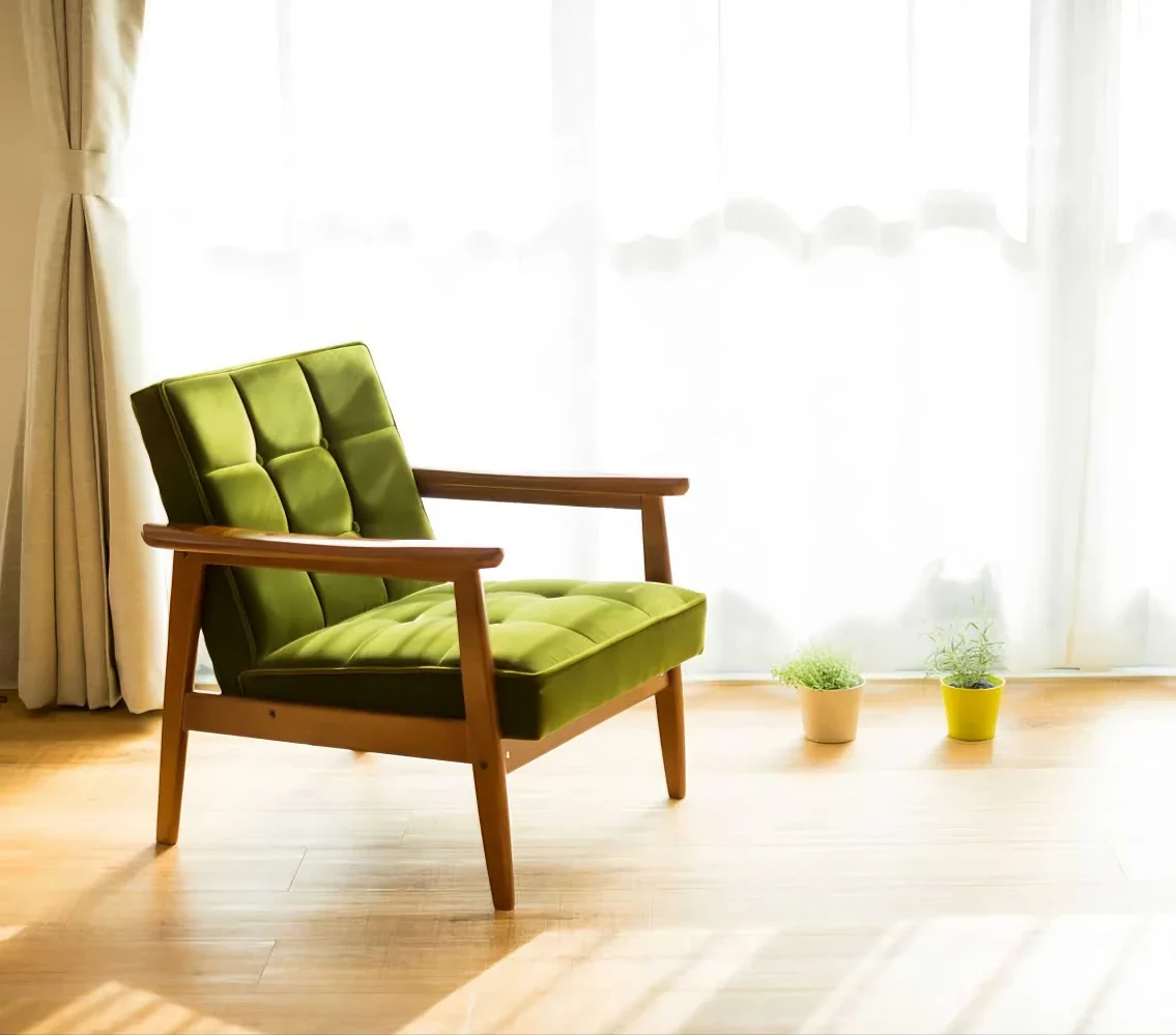 

Solid wood lounge chair green velvet armchair