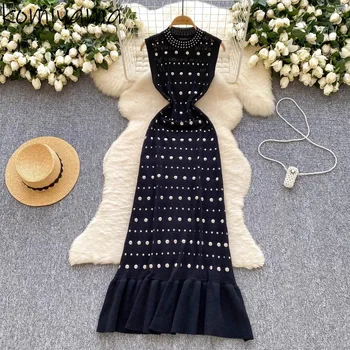 Diamonds Vestidos Spring Summer Dress V-neck Sleeveless Dresses High Waist Fishtail Knit Vestido 2026 New O-neck Ropa Mujer 1