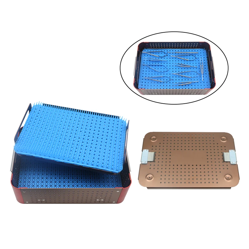 

GREATLH Aluminium Sterilization Case Double Layers Disinfection Tray Box for Opthalmic Dental Surgical Instrument Tools