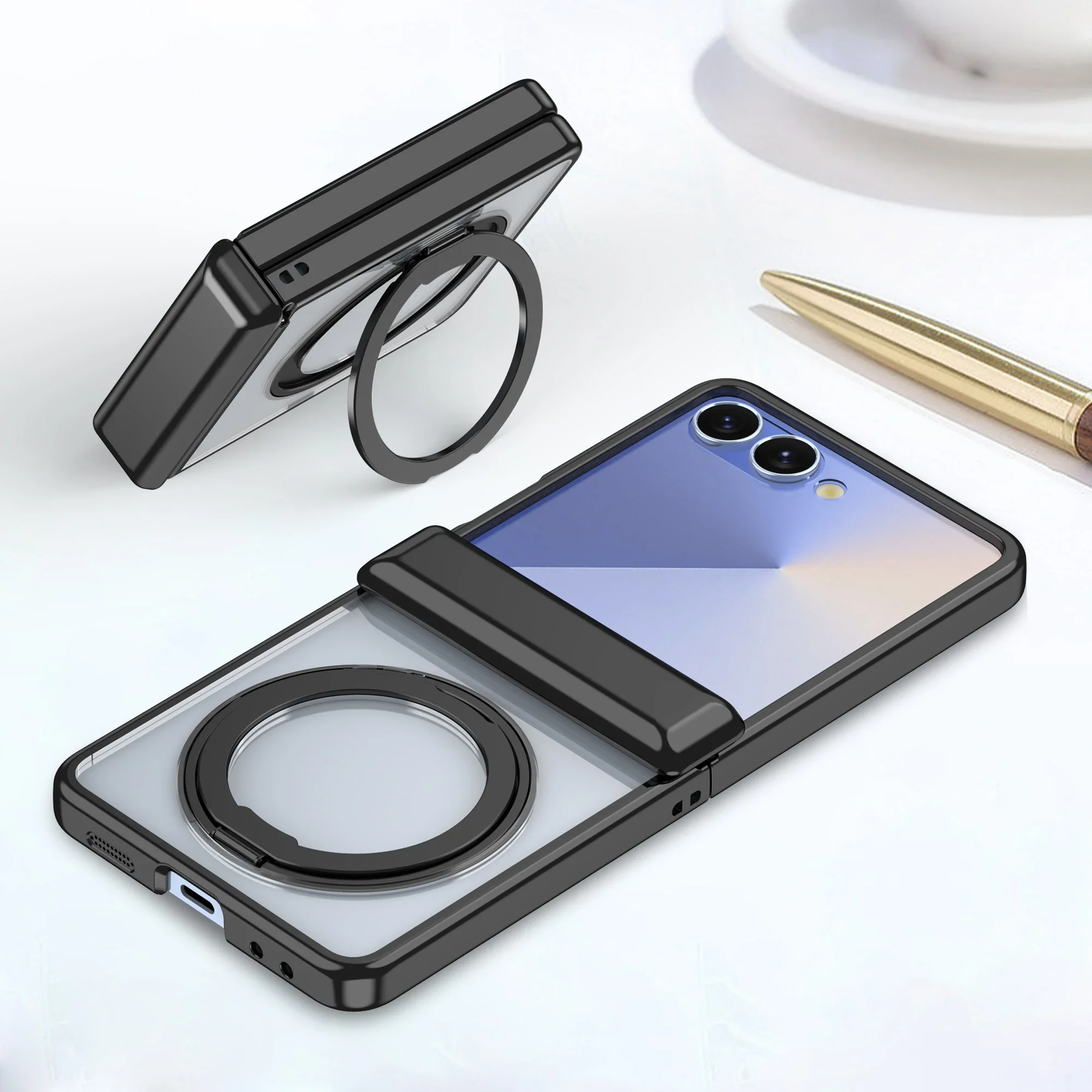 Electroplated Magnetic 360° Rotating Bracket Phone Case with Hinge Protection