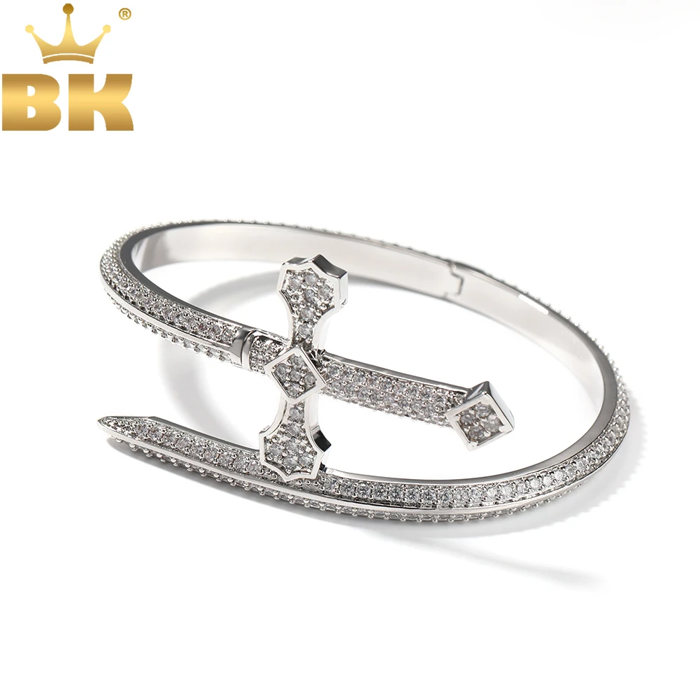 

TBTK Opened Sword Cuff Bangle Micro Paved Bling Cubic Zirconia Bracelet Vintage Gift For Women Men Rapper Hiphop Jewelry