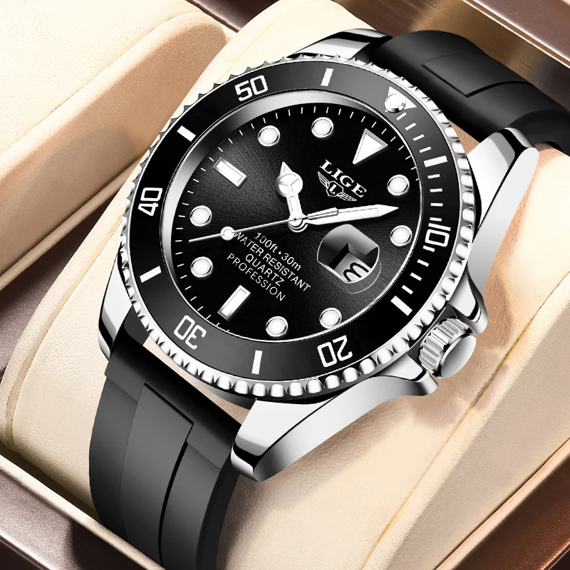 

LIGE Watch for Men Quartz Sports Waterproof Watches Top Brand Luxury Man Wristwatches Rotatable Bezel Luminous Date Mens Watches