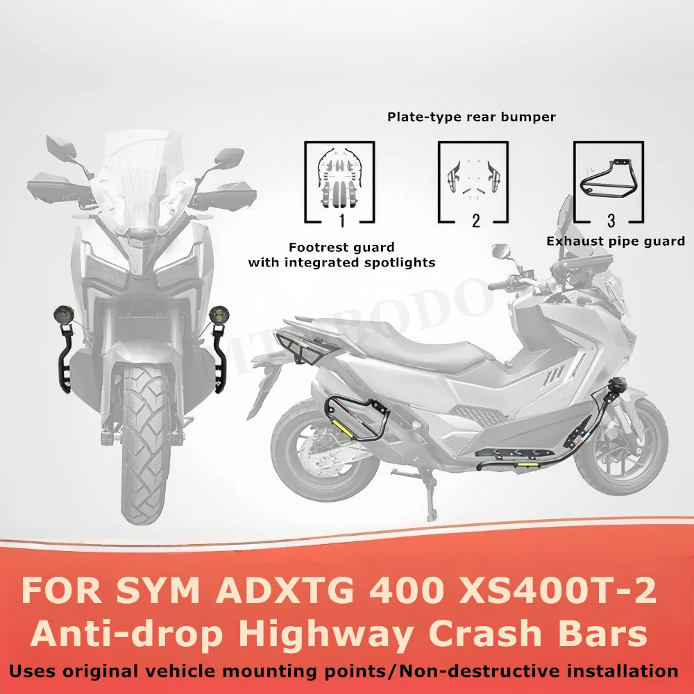 오토바이 충돌 방지 바, 엔진 탱크 가드 바, 범퍼 스턴트 케이지 보호대 (SYM ADXTG 400 XS400T-2 호환)