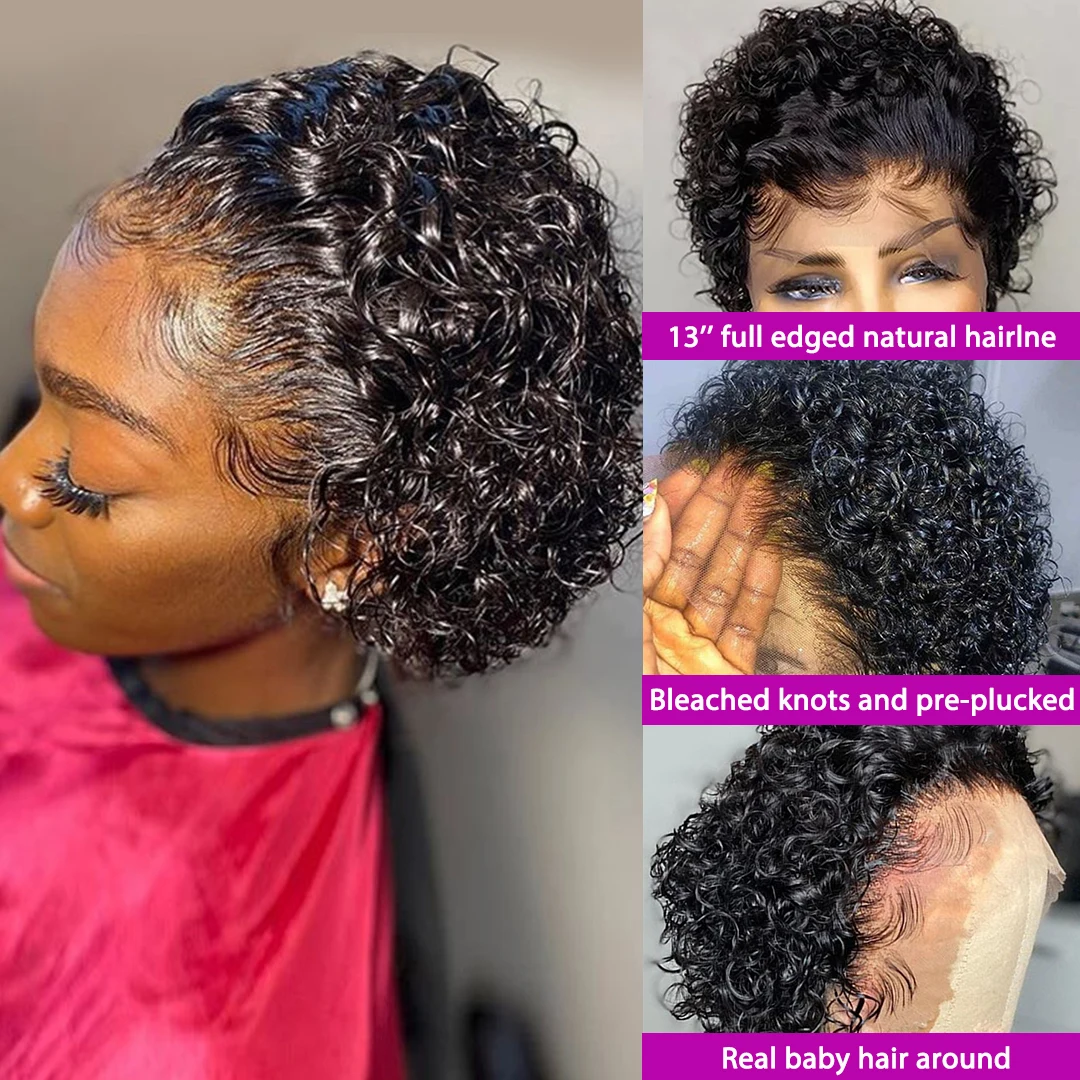 Pixie Curls 100% Human Hair Pixie Cut Wig Short Bob Human Hair 13x4 Lace Frontal Wigs Transparent Lace Wig human hair wigs