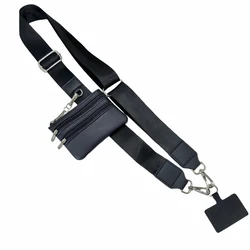Crossbody Mobile Phone Lanyard with Zippered Leather Wallet and Adjustable Strap (Style 1)