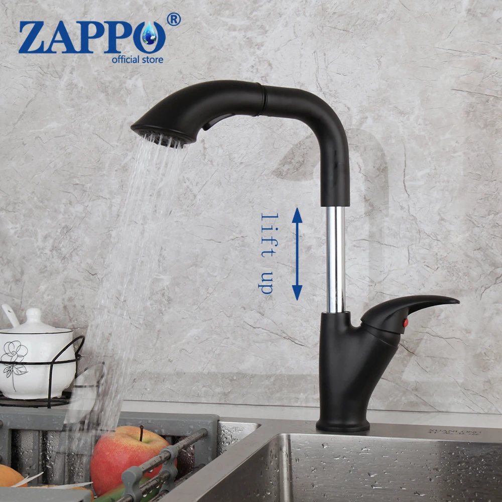 ZAPPO Pull Down Kitchen Faucet Height Adjustable Kitchen Sink Faucets with Pull Down Sprayer 360° Rotatable Lift Up Mixer Tap