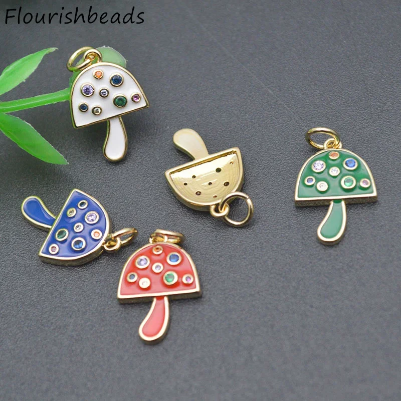 10pcs/lot Cute Design Nickel Free Anti Rust Gold Plated Royal Blue Enamel Mushroom Charms for Jewelry Bracelet Necklace Making