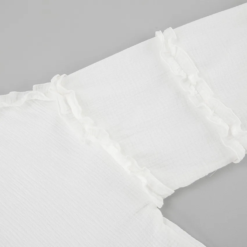 Camisas blancas holgadas con volantes para mujer, manga larga, elegantes, a la moda, otoño, lisas, informales, prendas de vestir exteriores, camisas para mujer, abrigos, novedad de verano