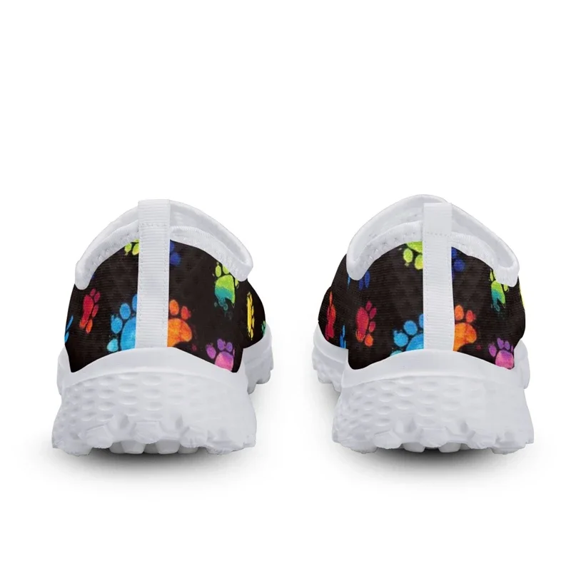 Mesh Women Casual Shoes Rainbow Color Dog Paw Pattern Printing Breathable Flats Female Slip On Sneakers Sapato Lady