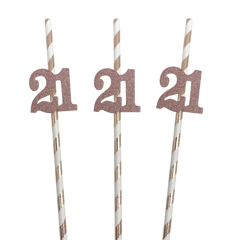 Rose Gold Milestone Celebration Straws - Elegant Birthday & Anniversary Party Decorations