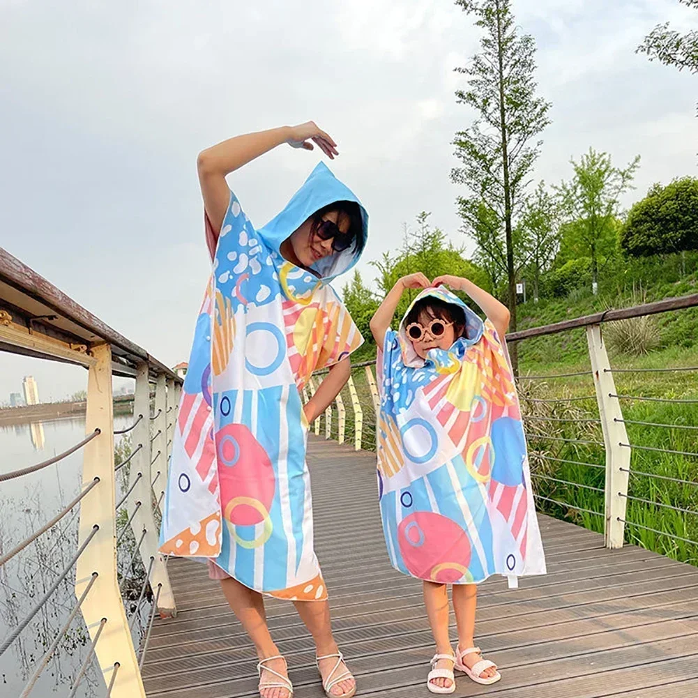 Printed Hooded Beach Towel For Adults Child Quick Dry Swimming Pool Poncho Bath Towel With Cloak Bathrobe Swimming Towels