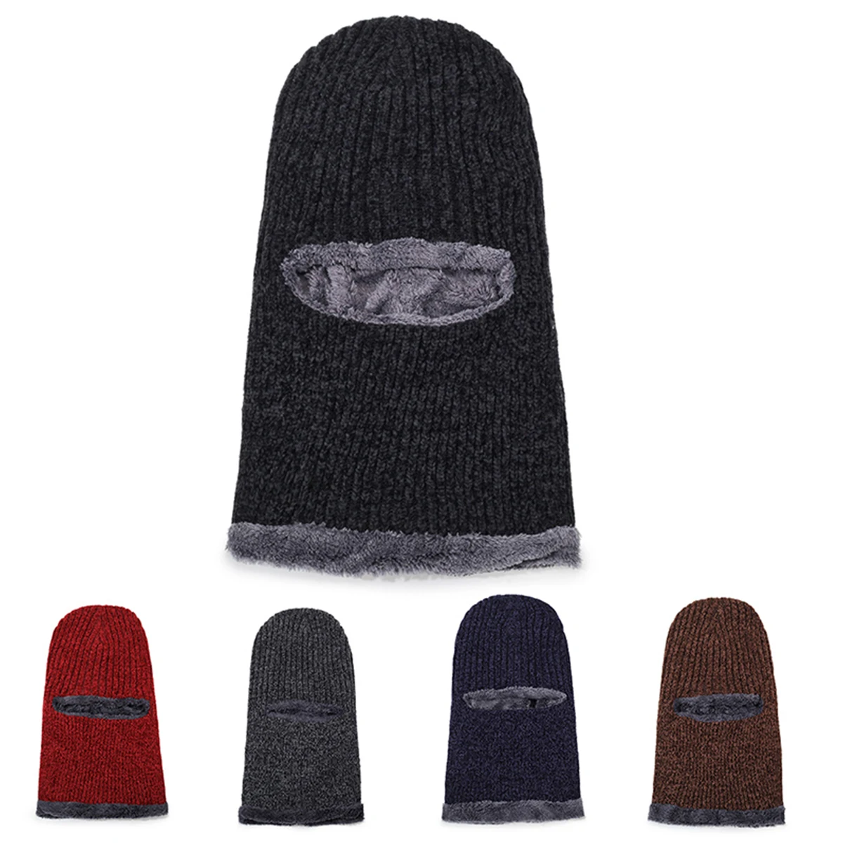 Men's Winter Thickened Warm Knit Hat with Integrated Neck Warmer, Cotton Hat for Winter Cycling, Windproof and Cold-Proof Headgear, Knitted Hat