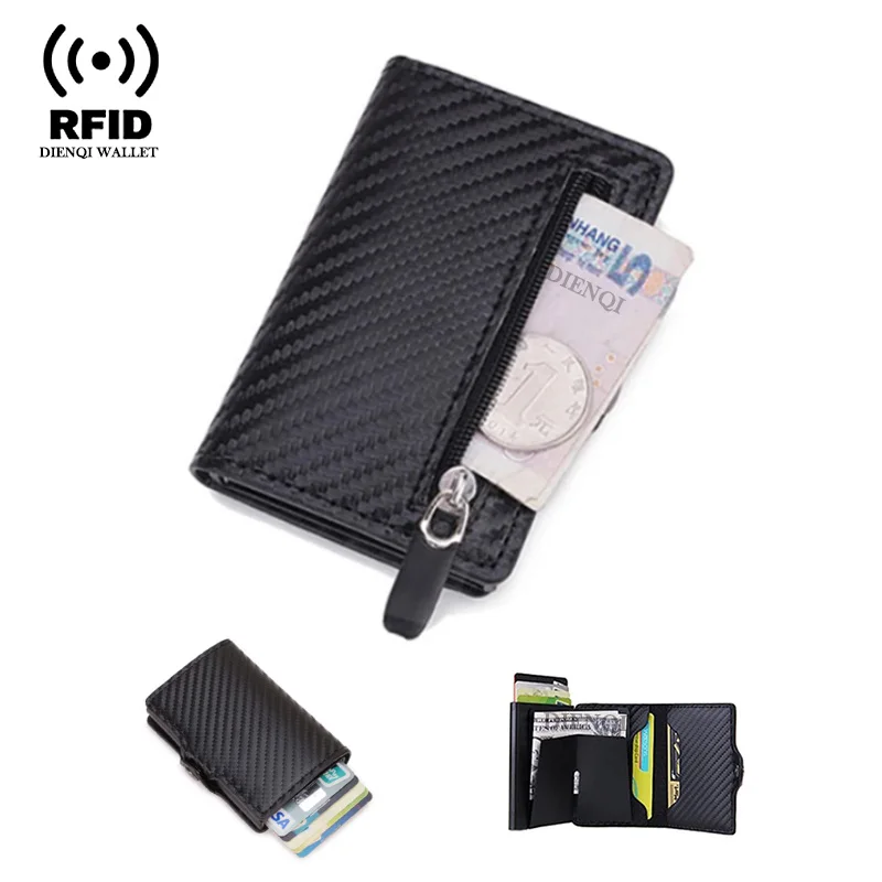 Carbon Fiber Wallet For Men Credit Card Holder RFID Blocking Thin Mini Aluminium Metal Wallets Coin Pocket Money Bag Vallet credit card holder carbon fiber wallet