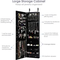 Wall Door Mounted Jewelry Armoire Cabinet with 47.5" H Full Length Mirror, 2 LEDs Lockable Jewelry Organizer Box with Bracelet 3