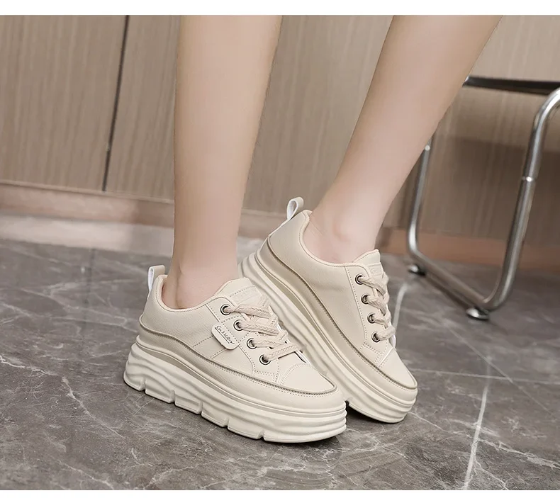White Platform Women's Casual Sneakers Lace-up Trainers_voghion.com