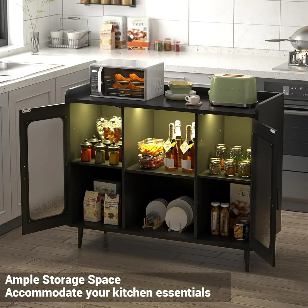 Bar Cabinet with Power Outlet, Liquor Cabinet Bar with LED Light and Glass Holder, Home Coffee Cabinets Furniture