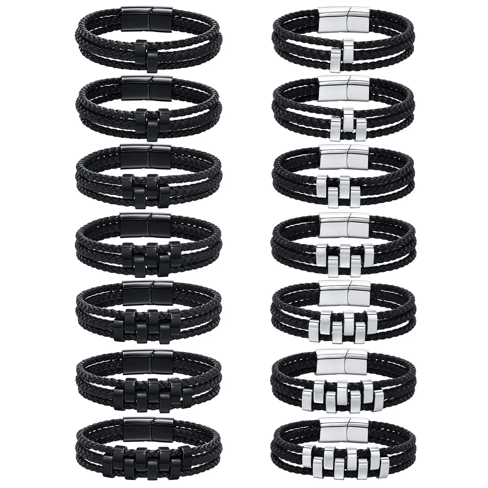 Personalisiertes Armband für Männer mit Namen, Maßgefertigtes Lederarmband mit Gravur von 2-8 Namen, Geflochtenes Lederarmband, Geschenk für Vater – Detail 8