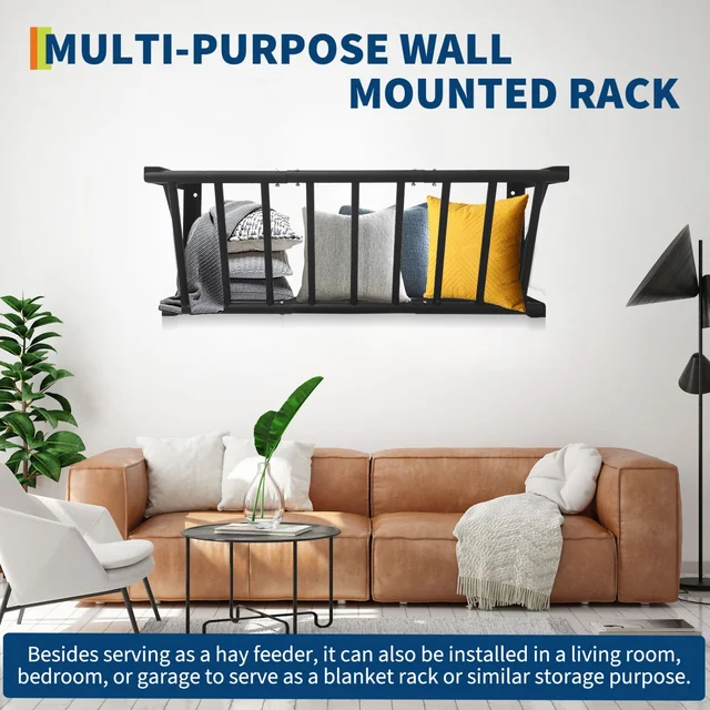 Wall Mount Hay Feeder Rack, Heavy Duty Carbon Steel Hay Holder, Large Capacity for Horses Goats Cattle Sheep Livestock,Farm Use