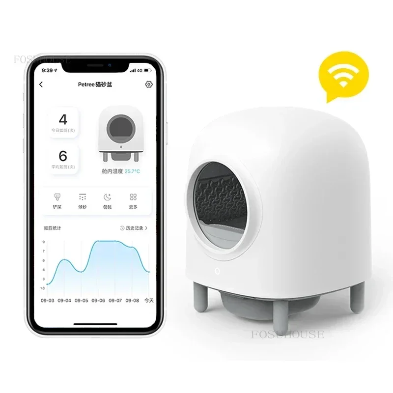 가정용 자동 세척 샌드박스 밀폐형 고양이 변기 자동 스마트 고양이 화장실 앱 원격 제어 Wi-Fi 고양이 화장실