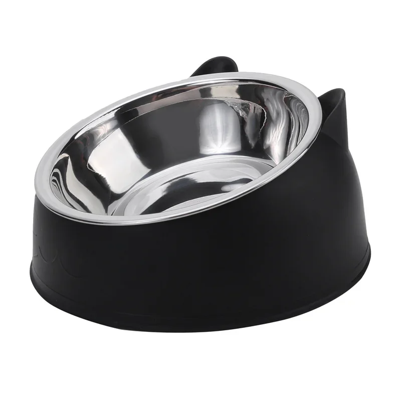 Pet Feeder Cat Dog Bowl 15 Degrees Tilted Stainless Steel Non-slip