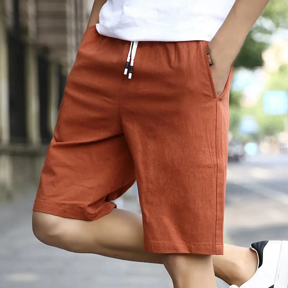 

Men Shorts Solid Color Drawstring Summer Lace-up Knee Length Shorts Straight Casual Beach Shorts Baggy Joggers Male Streetwear