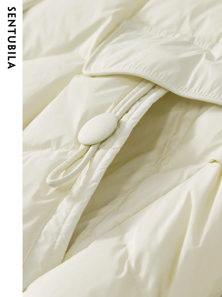 SENTUBILA Winter Casual Warm Down Jacket Women 2023 Autumn Single Breasted Stand Collar Lightweight Crop Down Coat W34Y50153