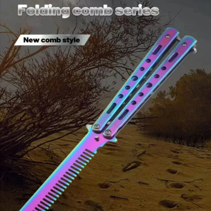 Foldable Comb Stainless Steel Butterfly Knife Comb Beard Moustache Brushe Salon Hairdressing Styling Tool 1PCS