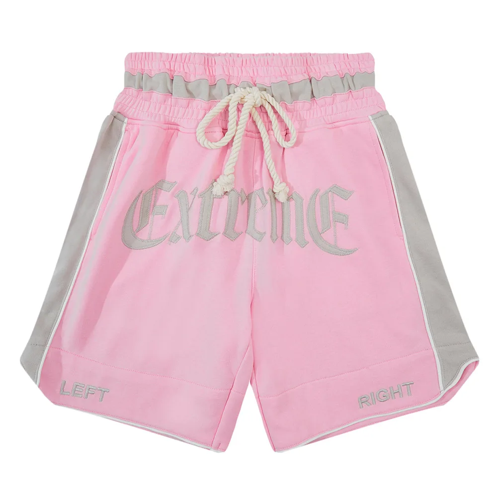 

Streetwear Oversized Men's Basketball Shorts Hit Color Drawstring Knee Length Pants New Embroidery Letter Couple Casual Shorts