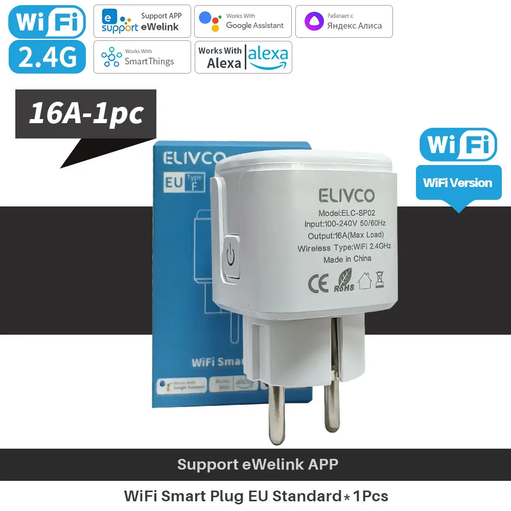 Presa Intelligente Ewelink WIFI 16A EU con Funzione di Monitoraggio e Temporizzazione, Presa Elettrica Smart per Casa Intelligente Compatibile con Alexa e Google Home