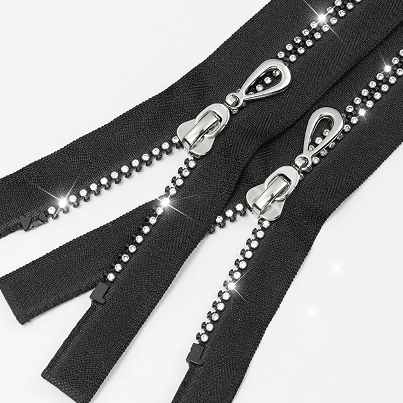 New5CrystalRhinestoneZipperOpenEndAutoLockResinZipperSewing