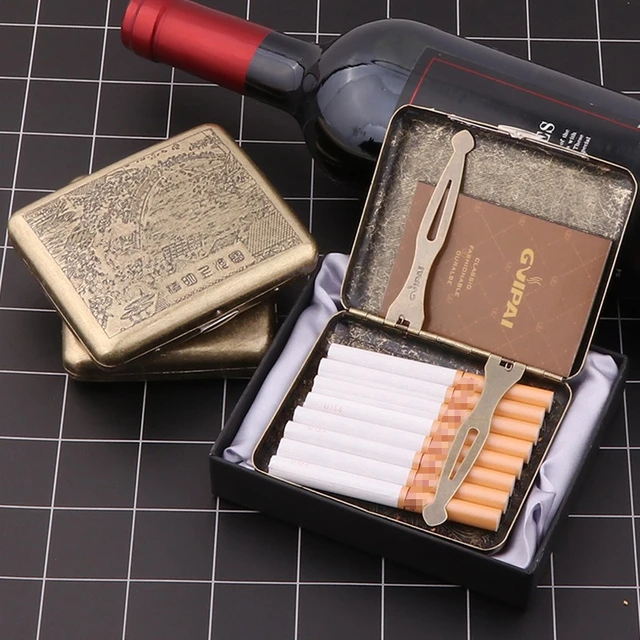Men's Cigarette Case with Gift Box for 20pcs Vintage Metal Cigarette Box on  Sale 