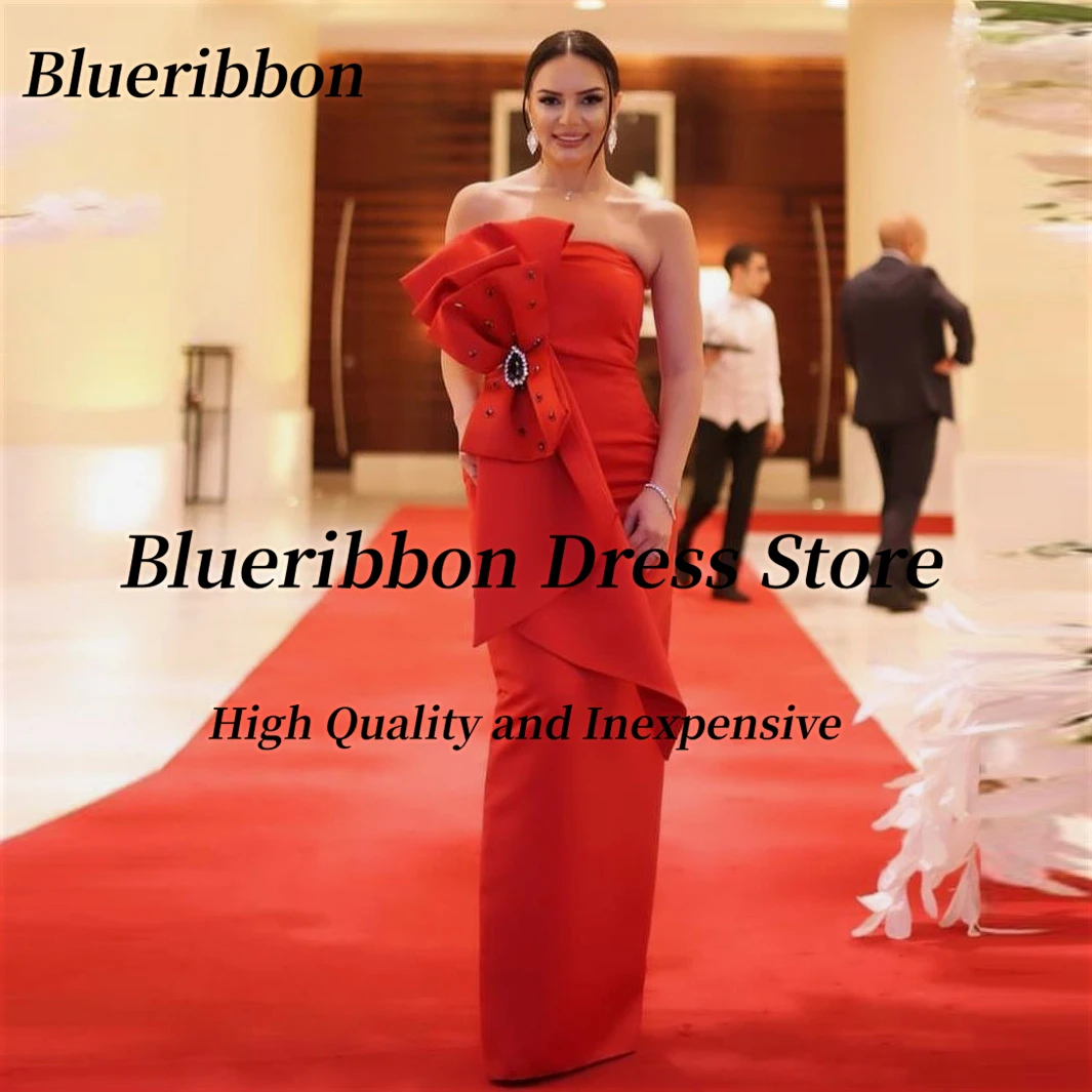 

Blueribbon Celebrity Women Wear Red Carpet Dress Prom Party Strapless Beaded Evening Dresses Vestido De Festa Des Casamento