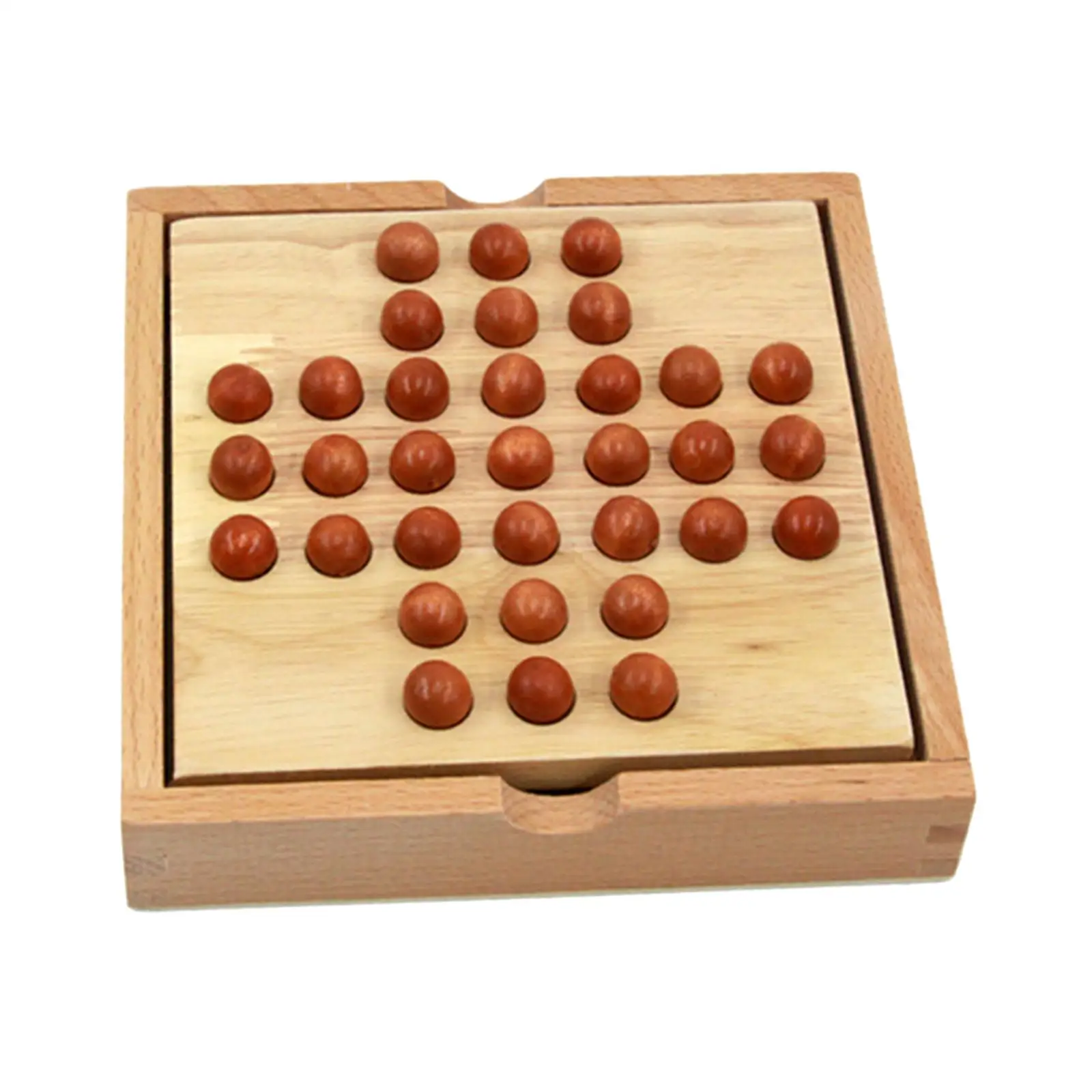 Wooden Marble Solitaire Board Game With 33 Glass Balls Pegs