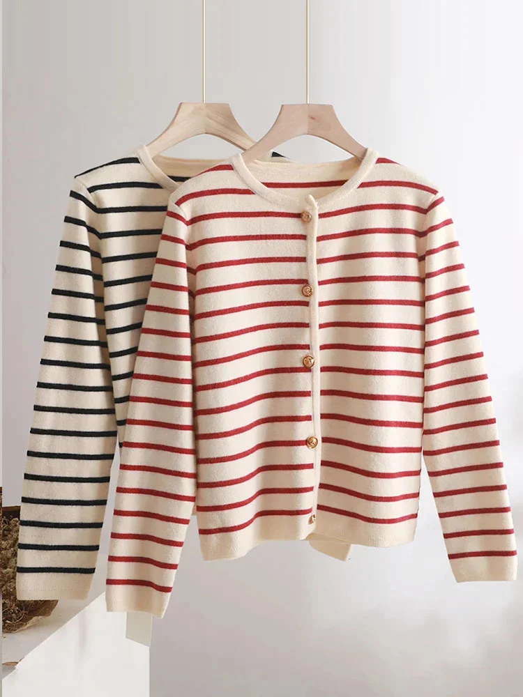 

white black thick striped sweater cardigans jacket ladies new women thick sweater coat o-neck cardigan jacket coat outwear