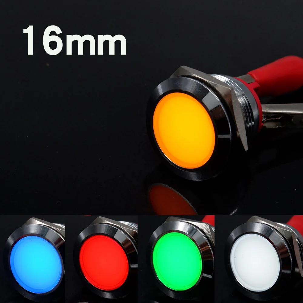 16mm Metal Indicator Light Round LED Flat Head Signal Pilot Lamp  Red   Green Screw/pin Terminal 5V 12V 220V Car Interior Lights