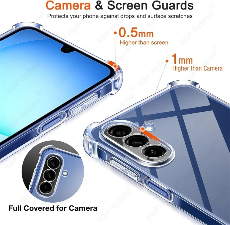 Clear Crystal Shockproof Transparent Phone Case with Camera Protector, Soft TPU Cover