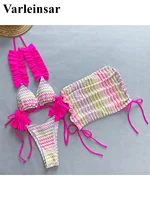 With Skirt Waved Ruffled Frilled Bikini Female Swimsuit Women Swimwear Three-pieces Bikini set Bather Bathing Suit Swim V5235