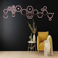 24pcs Hollow 3D Hexagonal Mirror Wall Sticker DIY Honeycomb Decoration Self Adhesive Paper Waterproof Home Living Room Bedroom 6