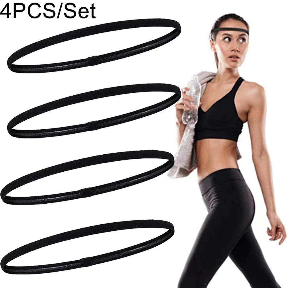 Description Picture 2 of item4 Pieces Non-Slip Elastic Sport Headband Black Stretchy Hair Band Sports Yoga Running Headband For Women Girls