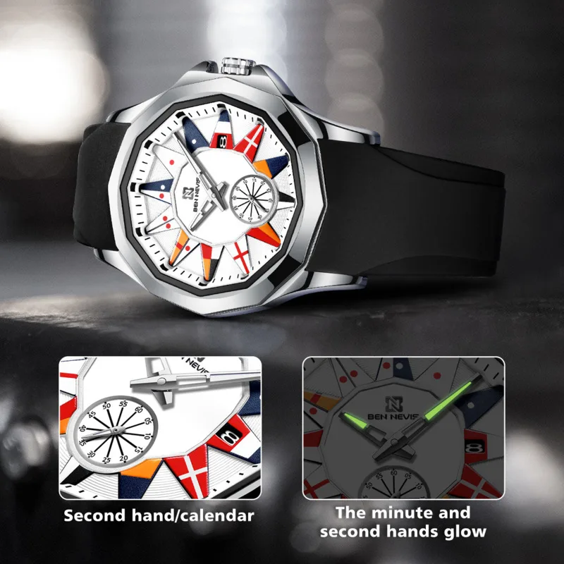 Quartz Watch For Men Reloj Hombre Sports Fashion Casual Personaliz Dial Glow Calendar 3bar Waterproof Silicone Strap Male Watch