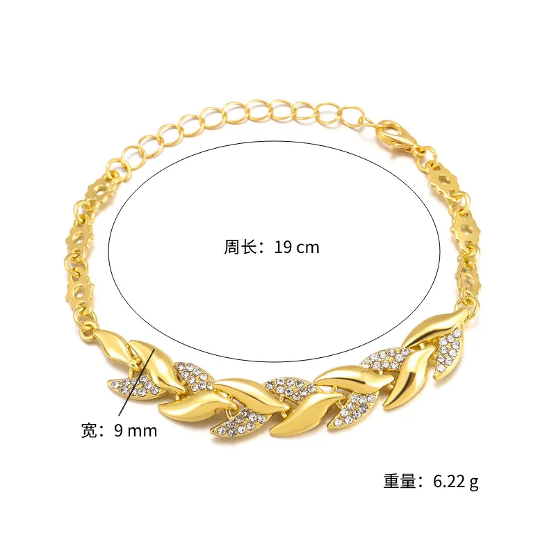 Braided Leaf Bracelet with Crystal Charm For Women