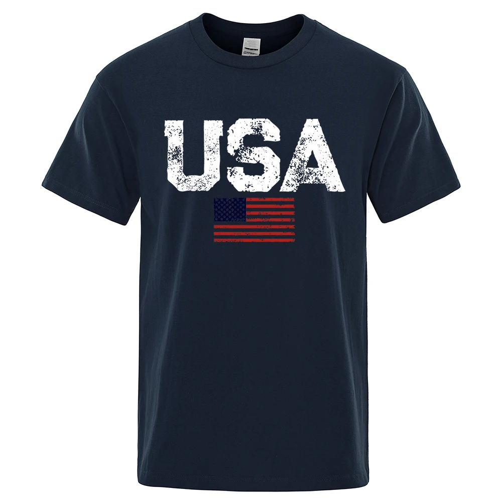 Vintage USA Flag Print Men's Hip Hop Streetwear Cotton T-Shirt - Large, Breathable Summer Casual Top