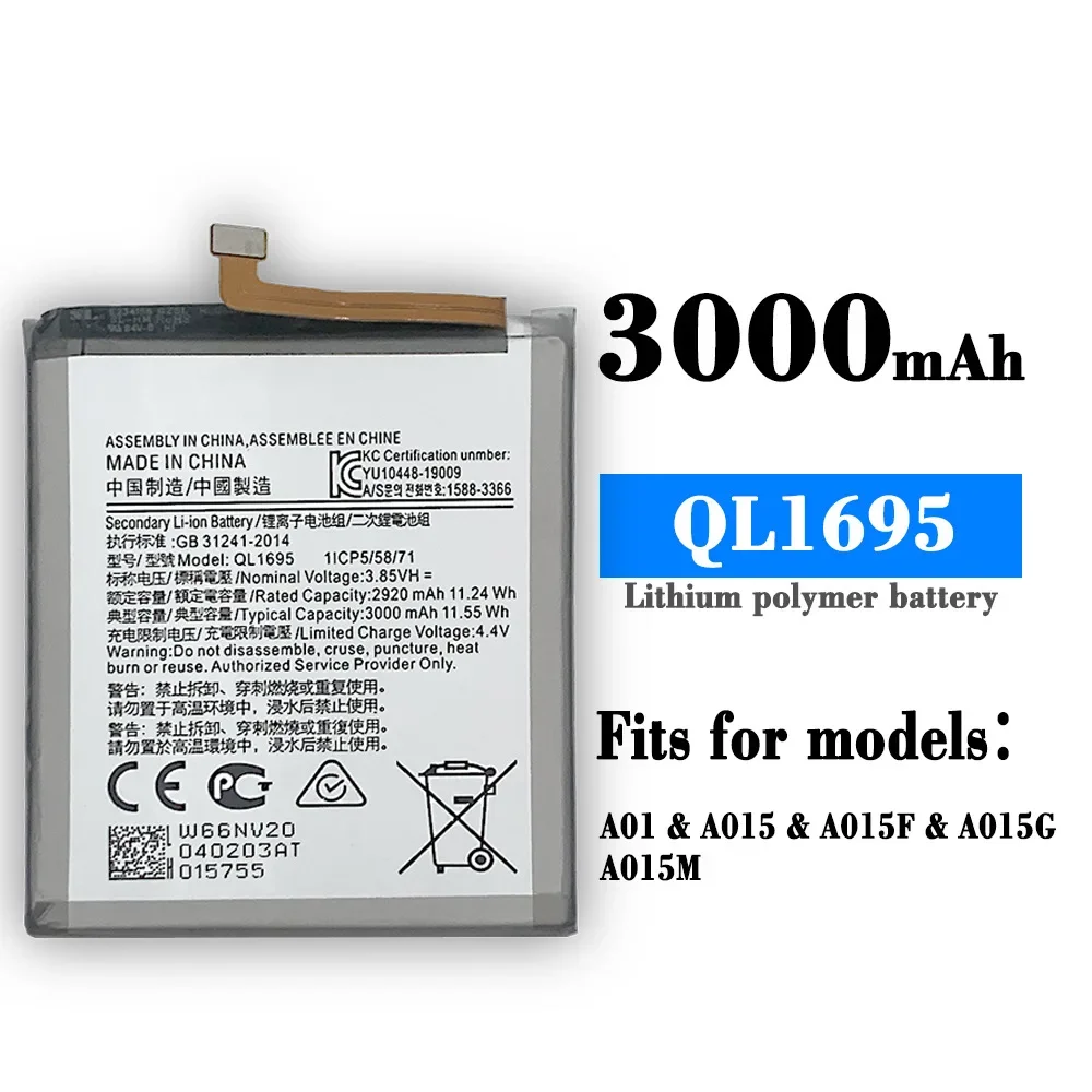 

Replacement Phone Battery QL1695 For Samsung Galaxy A01 3000mAh Rechargeable Internal Lithium New Batteries + Free Tools
