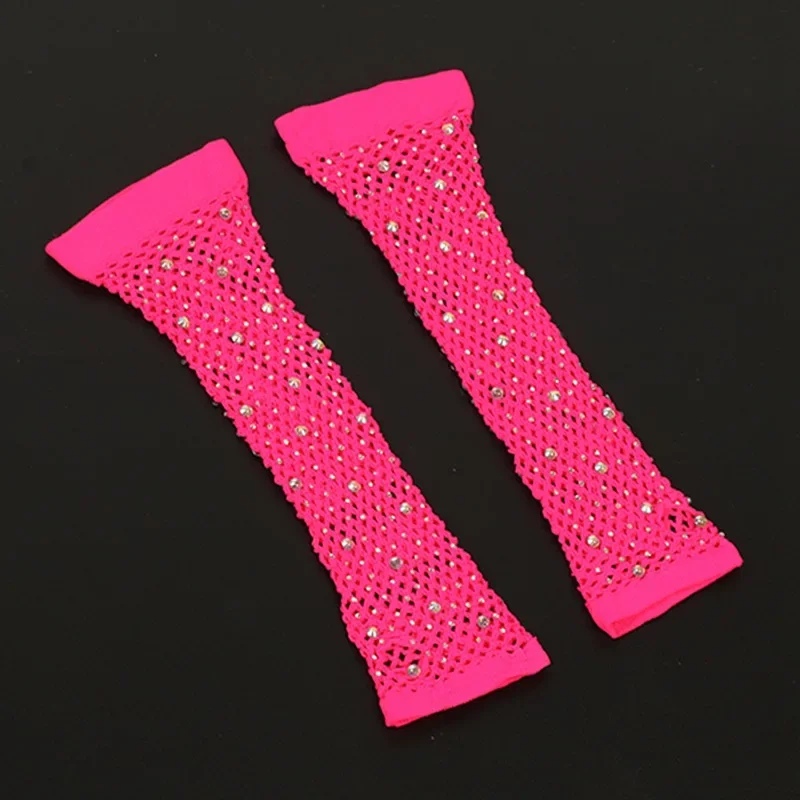 1 Pair Women Long Rhinestone Fishnet Net Gloves Fingerless Mesh Gloves Punk Rock Night Club Party Sexy Fashion Gloves
