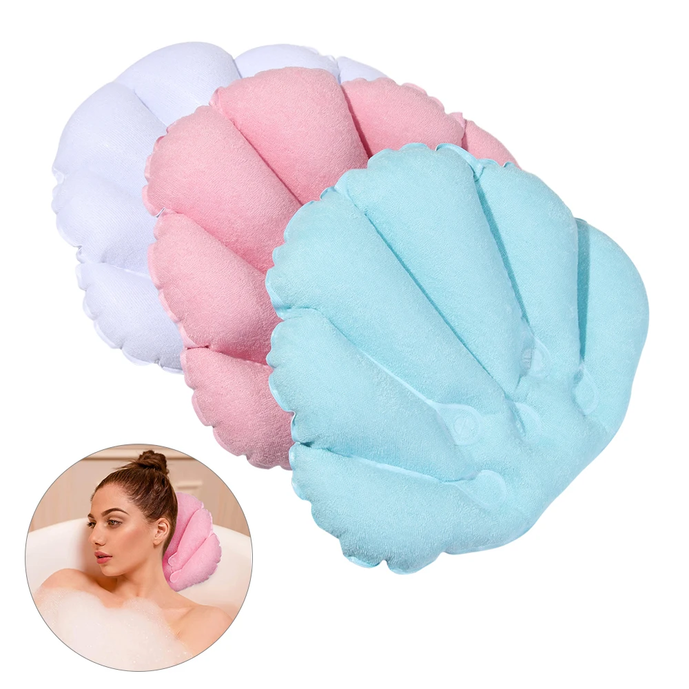 1PC Inflatable Bath Pillow Suction Cups Soft Spa Neck Support Pillow Bathtub Anti-slip Fan-shaped Cushion Bathing Accessory