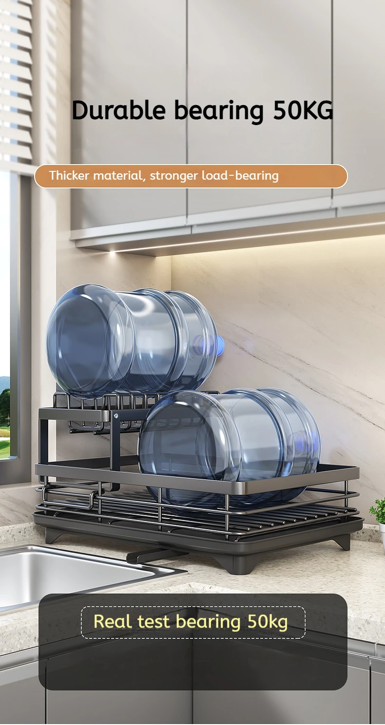 Adjustable Stainless Steel Dish Drying Rack with Drainboard - Over Sink Plate Organizer