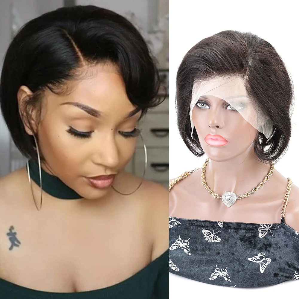 Short Pixie Cut Human Hair Bob Wigs for Black Women Straight Human Hair Lace Frontal Wig Glueless Wig Human Hair Ready To Wear