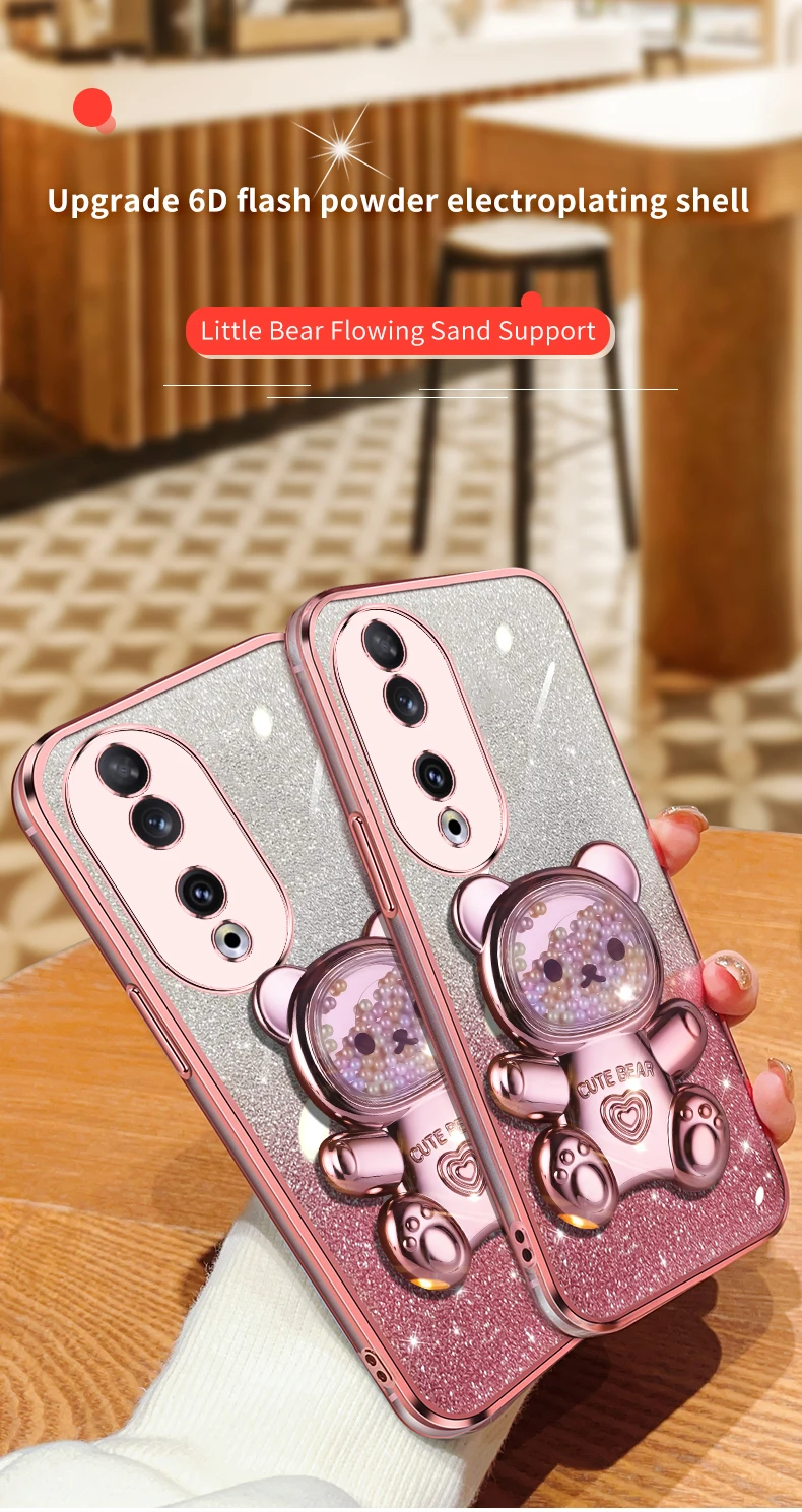 Honor90 Quicksand Bear support à paillettes coque de téléphone pour Huawei Honor 50 90 60 s 30 20 Lite housse de support Nova 10 11 Pro_voghion.com